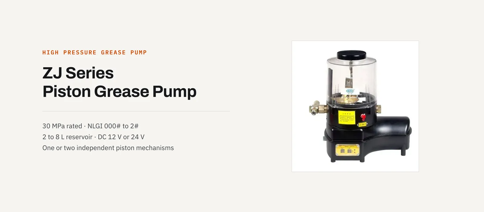 ZJ series high-pressure piston grease pump rated for NLGI 000# through 2# grease on a progressive lubrication circuit