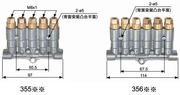 Overall dimensions, 2 to 6 outlets