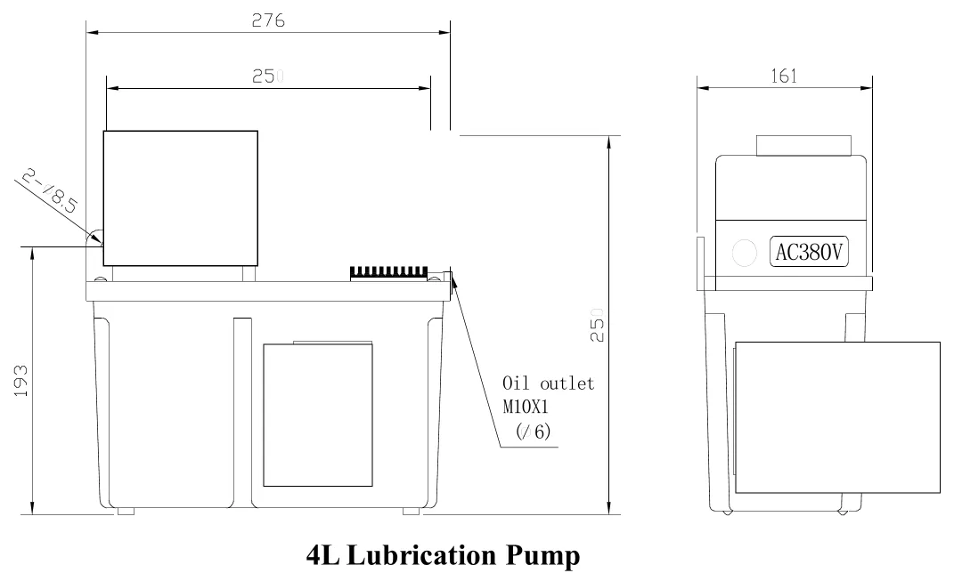 4 L reservoir: overall and mounting dimensions