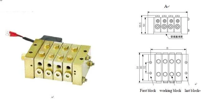 SD2: configuration, installation and main components. The Chinese callout under the view carrying A marks the mounting datum surface.