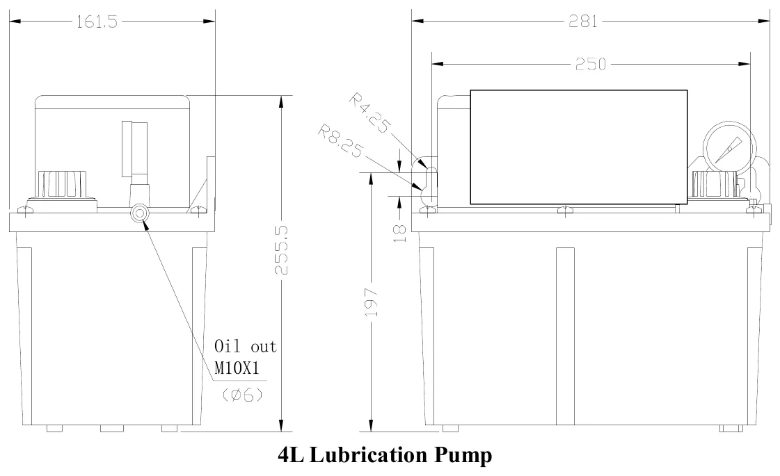 4 L reservoir: overall dimensions and fixing centres